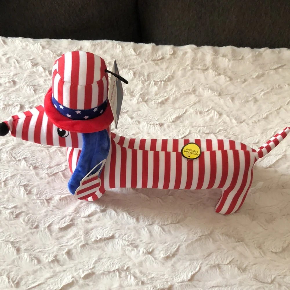 Red & White Striped Patriotic Dachshund Dog Plush Toy for Pets